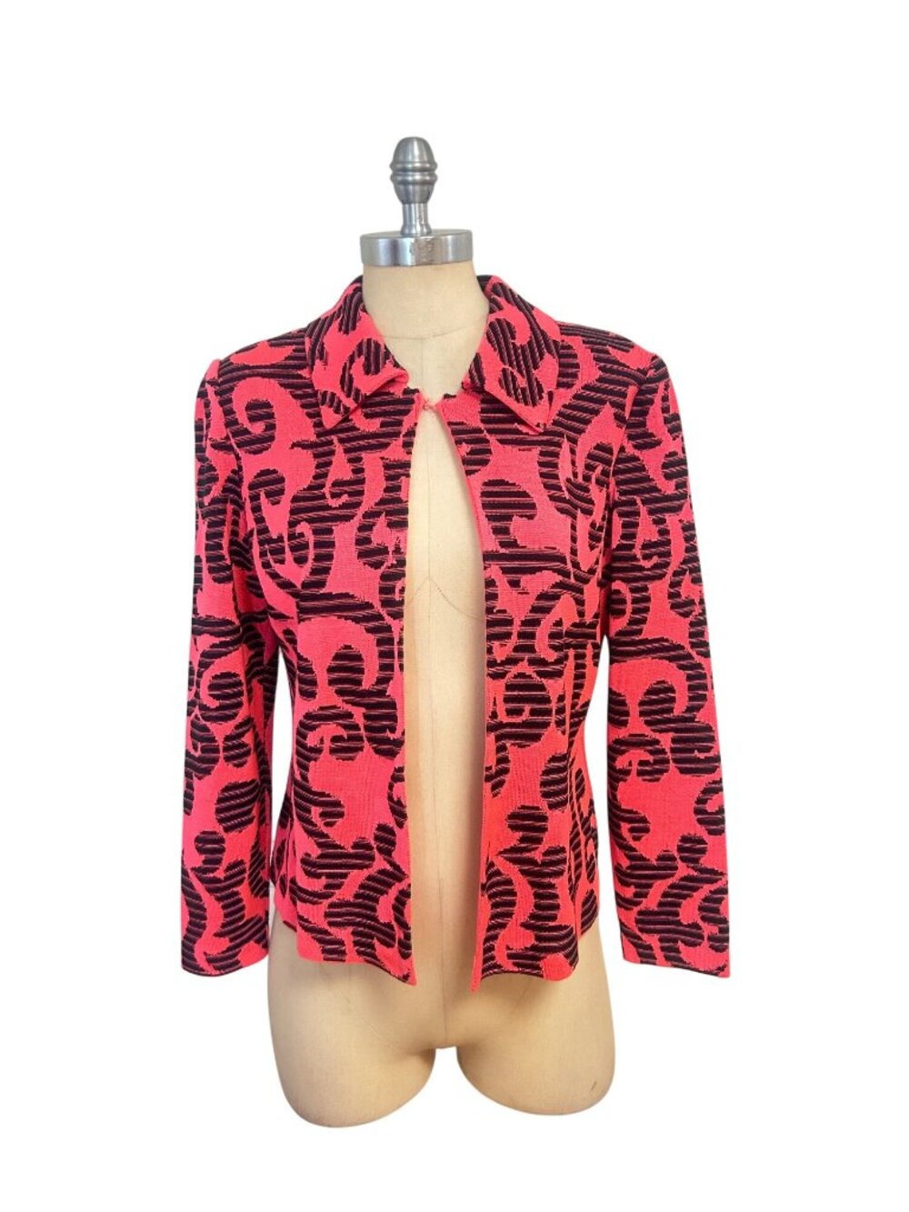 Ming Wang Coral & Black Knit Jacket Cardigan Petite Medium PM